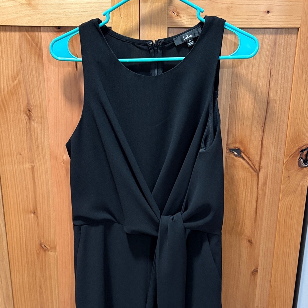 Lulu's Black Sleeveless Faux Wrap Front Cropped Jumpsuit